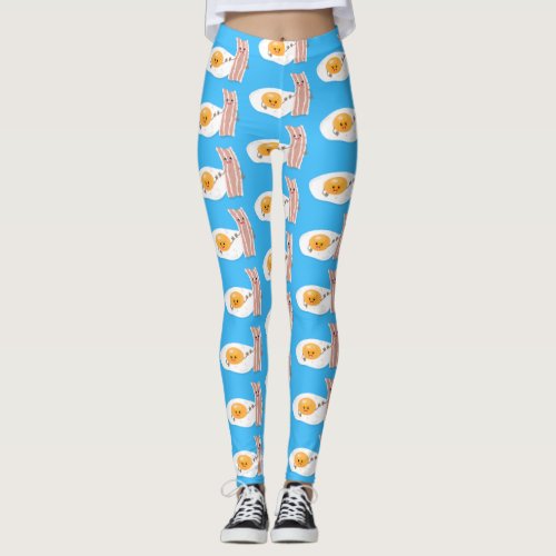 Cute kawaii egg and bacon cartoon illustration leggings