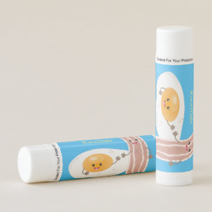 Cute kawaii egg and bacon cartoon illustration lip balm