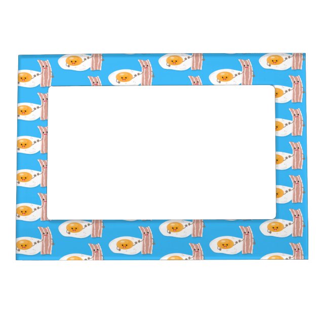 Cute kawaii egg and bacon cartoon illustration magnetic frame (Front)