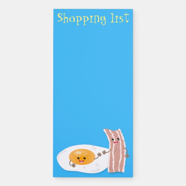 Cute kawaii egg and bacon cartoon illustration magnetic notepad (Front)