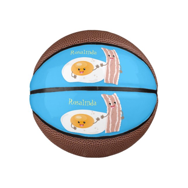 Cute kawaii egg and bacon cartoon illustration mini basketball (Front)