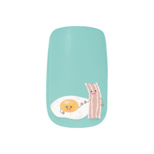 Cute kawaii egg and bacon cartoon illustration minx nail art