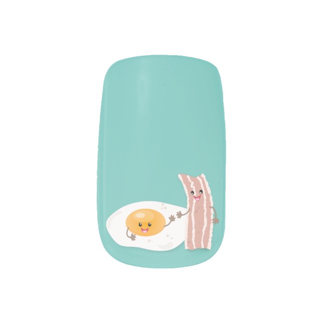 Cute kawaii egg and bacon cartoon illustration minx nail art (Left Thumb)