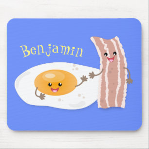 Cute kawaii egg and bacon cartoon illustration mouse pad