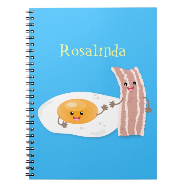 Cute kawaii egg and bacon cartoon illustration notebook (Front)
