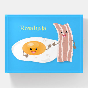Cute kawaii egg and bacon cartoon illustration paperweight