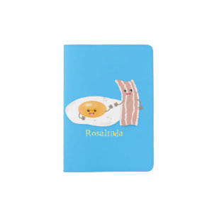 Cute kawaii egg and bacon cartoon illustration passport holder