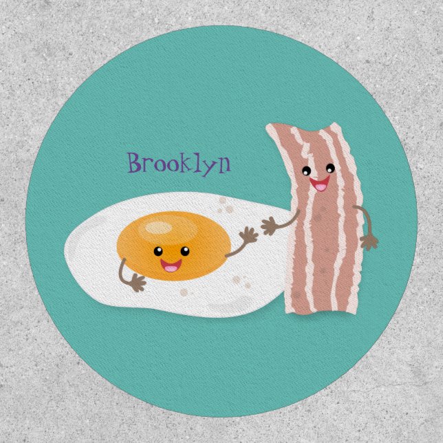 Cute kawaii egg and bacon cartoon illustration patch (Front)