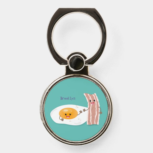 Cute kawaii egg and bacon cartoon illustration phone ring stand (Front)