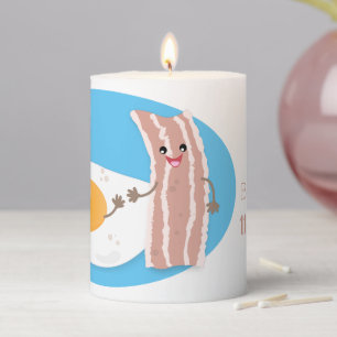Cute kawaii egg and bacon cartoon illustration pillar candle