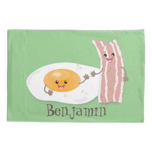 Cute kawaii egg and bacon cartoon illustration pillow case