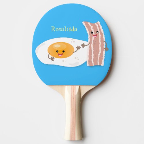 Cute kawaii egg and bacon cartoon illustration ping pong paddle