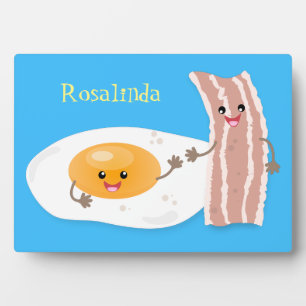 Cute kawaii egg and bacon cartoon illustration plaque