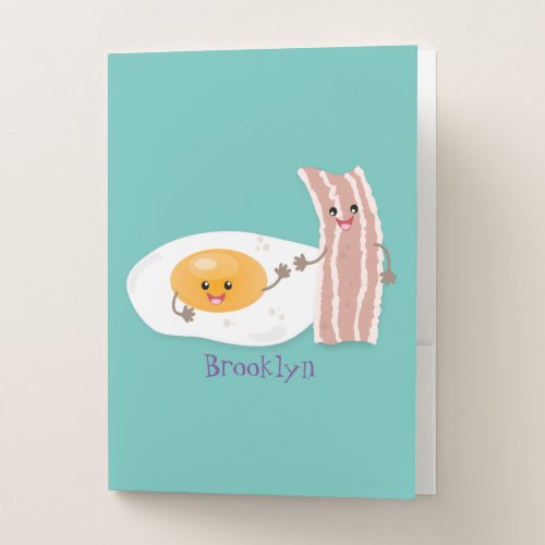 Cute kawaii egg and bacon cartoon illustration pocket folder