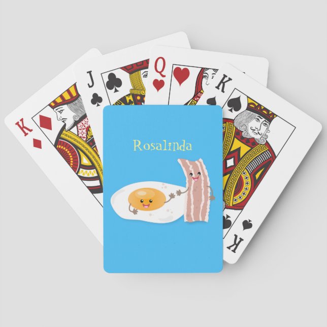 Cute kawaii egg and bacon cartoon illustration poker cards (Back)