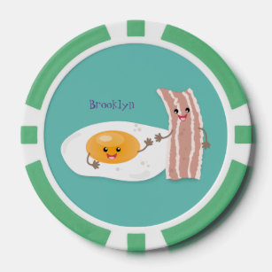 Cute kawaii egg and bacon cartoon illustration poker chips