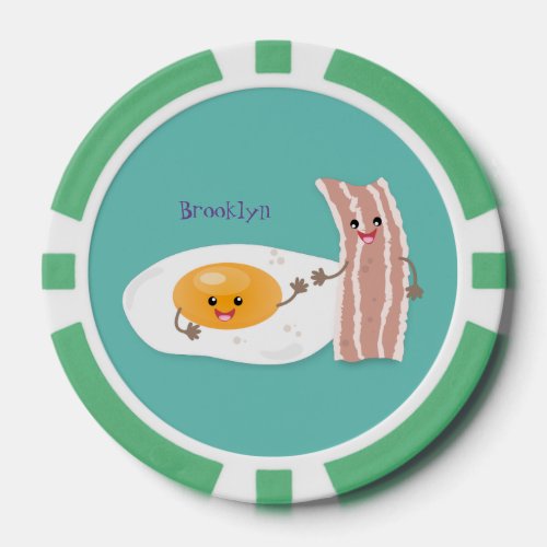 Cute kawaii egg and bacon cartoon illustration poker chips