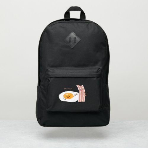 Cute kawaii egg and bacon cartoon illustration port authority backpack