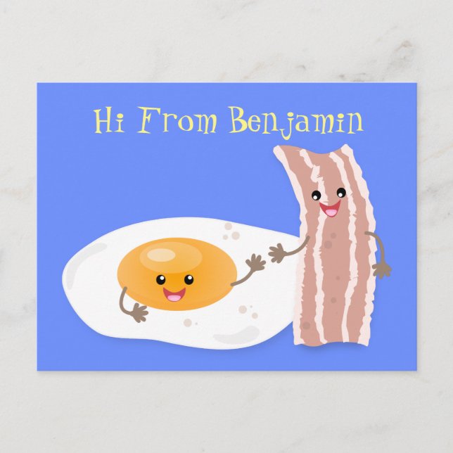 Cute kawaii egg and bacon cartoon illustration postcard (Front)