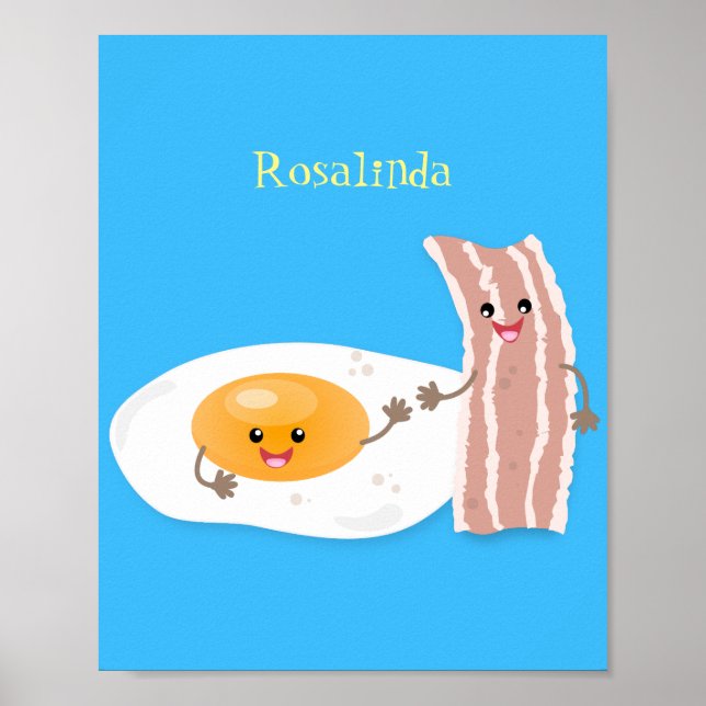 Cute kawaii egg and bacon cartoon illustration poster (Front)