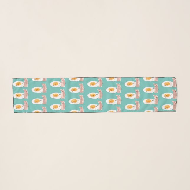 Cute kawaii egg and bacon cartoon illustration scarf (Front (Horizontal))