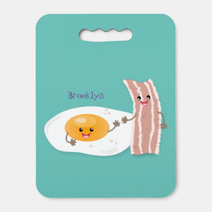 Cute kawaii egg and bacon cartoon illustration seat cushion