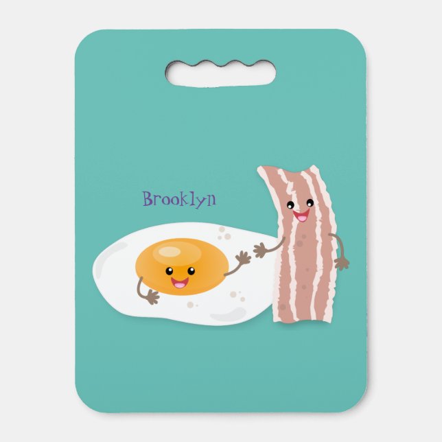 Cute kawaii egg and bacon cartoon illustration seat cushion (Front Vertical)