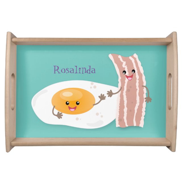 Cute kawaii egg and bacon cartoon illustration serving tray (Front)