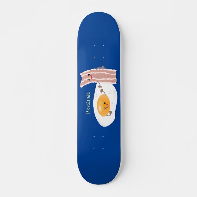Cute kawaii egg and bacon cartoon illustration skateboard (Front)