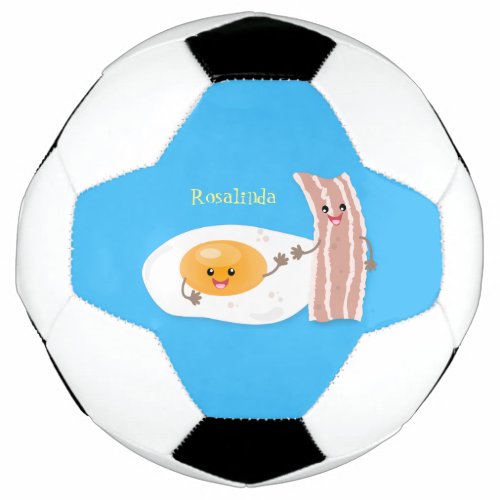 Cute kawaii egg and bacon cartoon illustration soccer ball