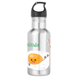 Cute kawaii egg and bacon cartoon illustration stainless steel water bottle