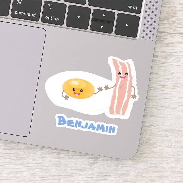 Cute kawaii egg and bacon cartoon illustration sticker (Detail)