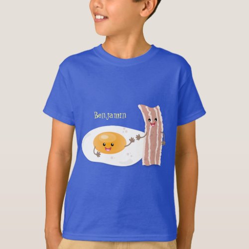 Cute kawaii egg and bacon cartoon illustration T_Shirt