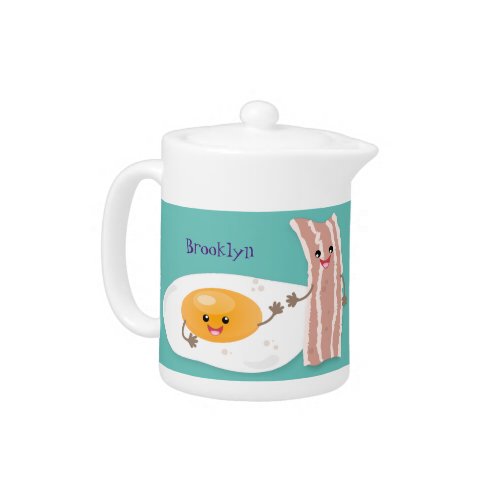 Cute kawaii egg and bacon cartoon illustration teapot