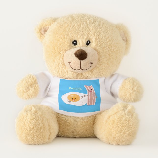 Cute kawaii egg and bacon cartoon illustration teddy bear (Front)