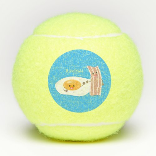 Cute kawaii egg and bacon cartoon illustration  tennis balls