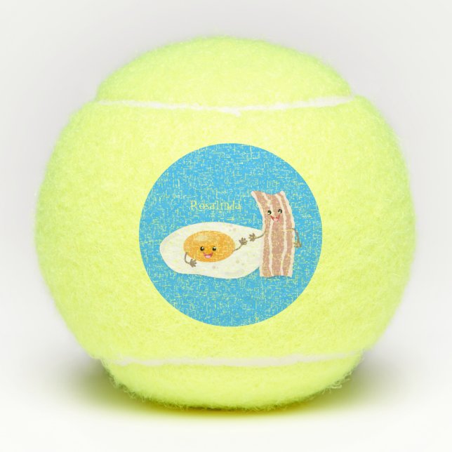 Cute kawaii egg and bacon cartoon illustration  tennis balls (Front)