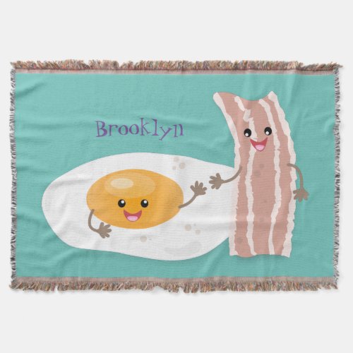 Cute kawaii egg and bacon cartoon illustration throw blanket