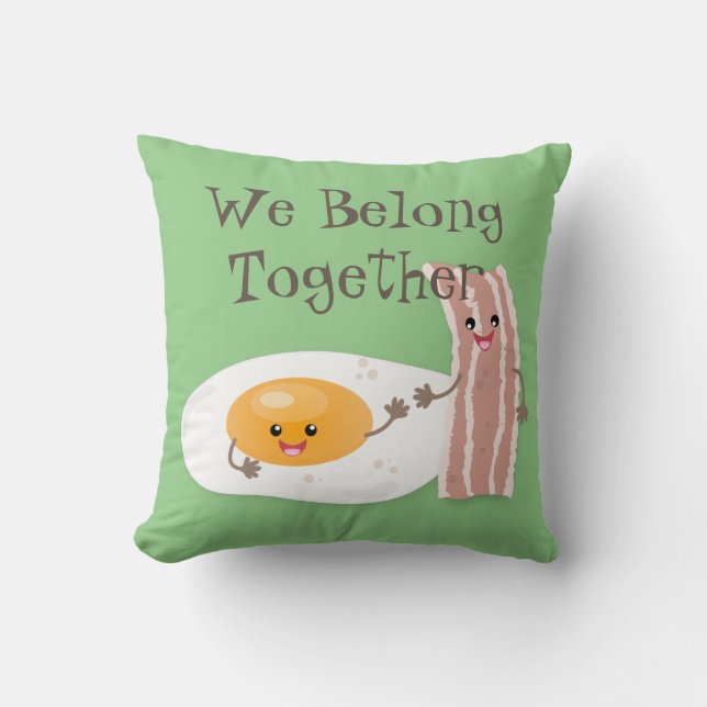 Cute kawaii egg and bacon cartoon illustration throw pillow (Front)