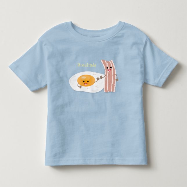 Cute kawaii egg and bacon cartoon illustration toddler t-shirt (Front)