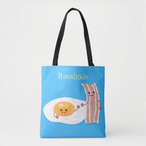 Cute kawaii egg and bacon cartoon illustration tote bag