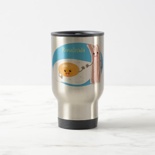 Cute kawaii egg and bacon cartoon illustration travel mug