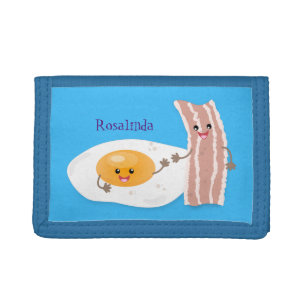 Cute kawaii egg and bacon cartoon illustration tri-fold wallet