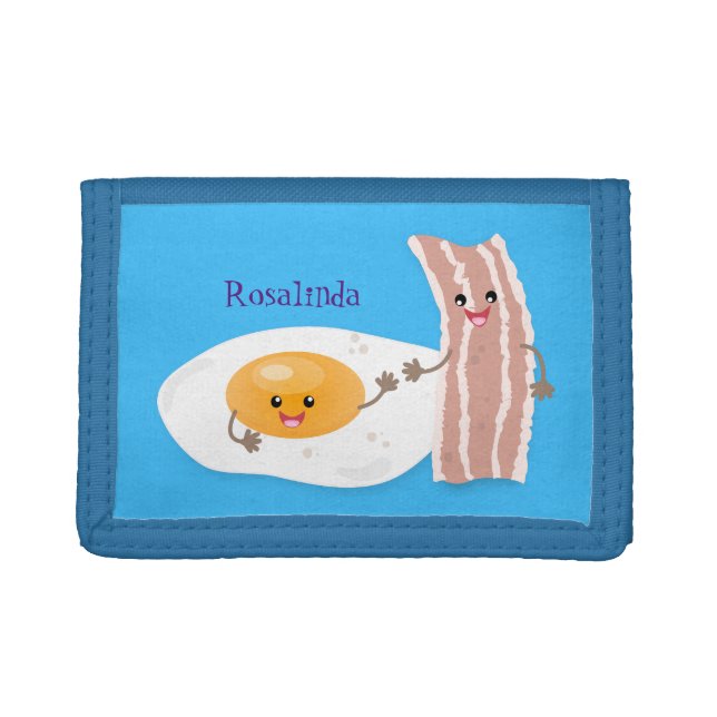 Cute kawaii egg and bacon cartoon illustration trifold wallet (Front)