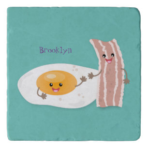 Cute kawaii egg and bacon cartoon illustration trivet