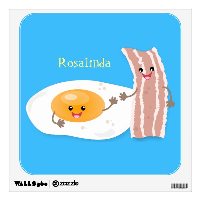Cute kawaii egg and bacon cartoon illustration wall decal (Front)