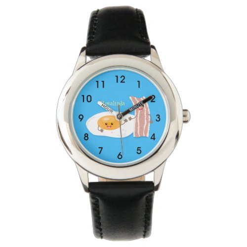 Cute kawaii egg and bacon cartoon illustration watch