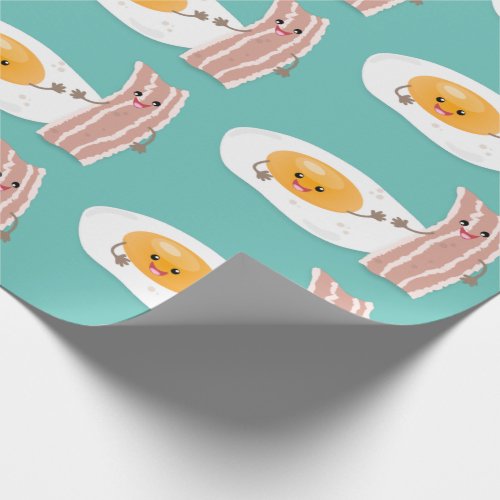 Cute kawaii egg and bacon cartoon illustration wrapping paper