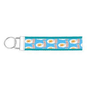 Cute kawaii egg and bacon cartoon illustration wrist keychain