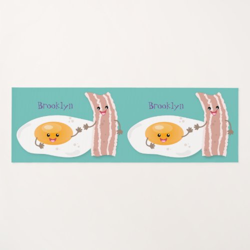 Cute kawaii egg and bacon cartoon illustration yoga mat